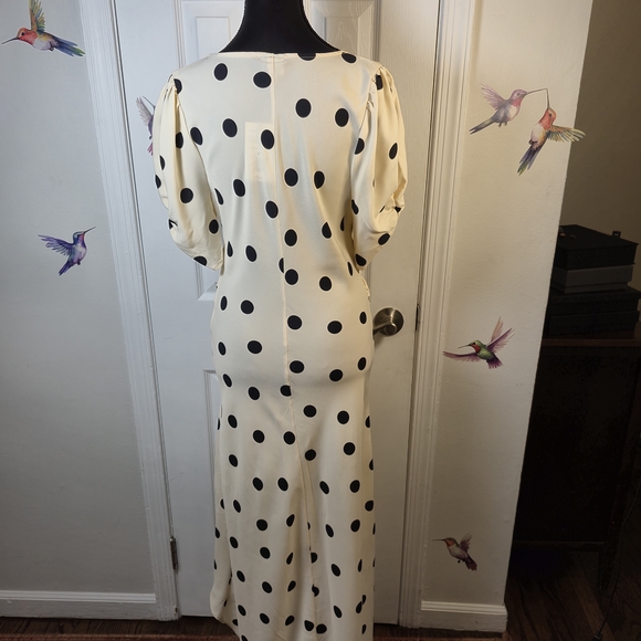 New Day Poka Dot Ruched Puff Sleeve Midi Dress Cream Size: M - Picture 6 of 8